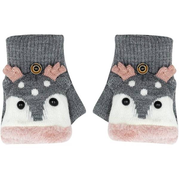 s Toddlers Söta Ren Fleecefodrade Vantar Konvertibla Flip Top Fingerlösa Vantar för Pojkar Flickor