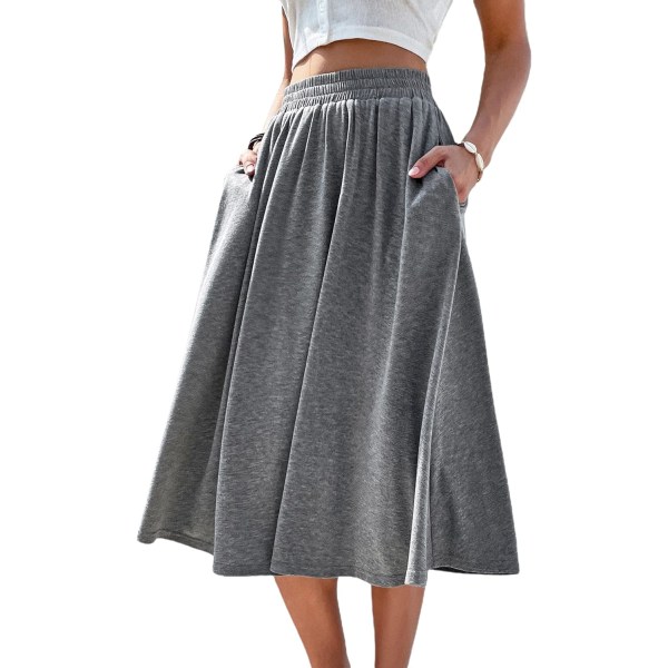 dusa Dam Elastisk Midja Fickor Sida A Linje Midi Swing Flared Kjolar Grå X-Large
