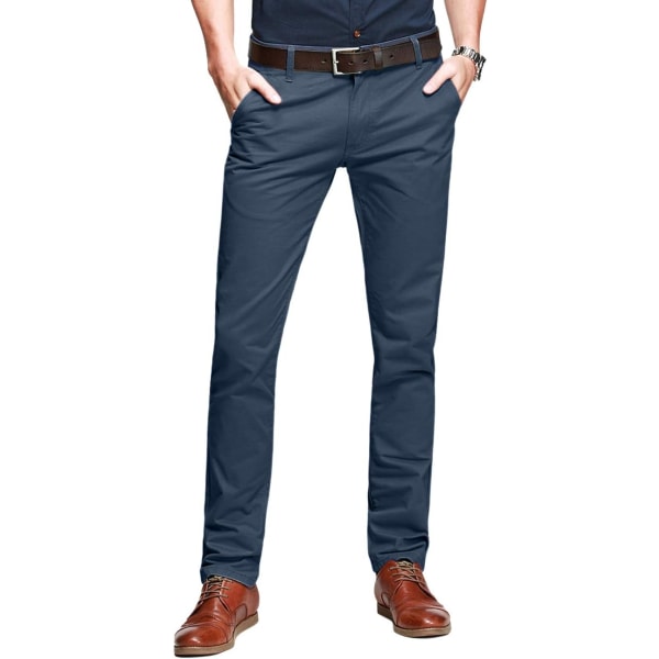 ch herr Slim Tapered Flat Front Casual byxor Indigo Blue 36