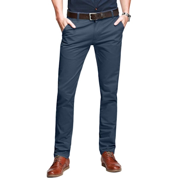 ch herr Slim Tapered Flat Front Casual byxor Indigo Blue 42