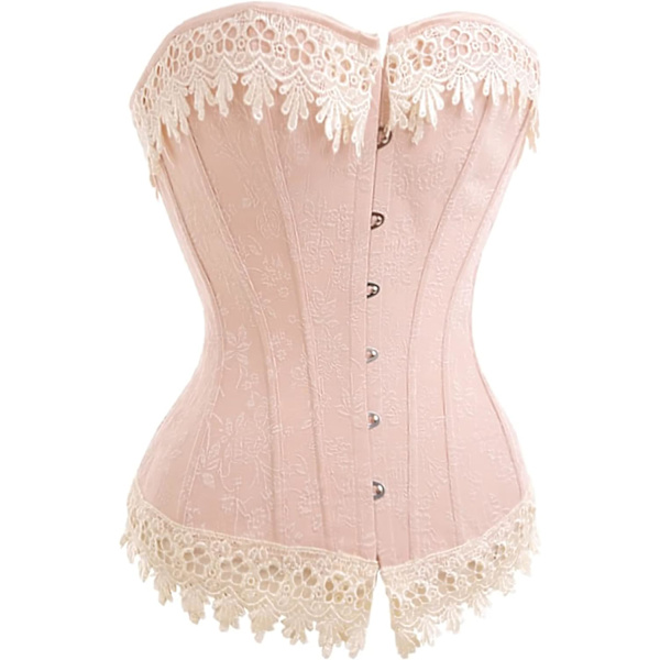 vila.Y Fashion Korsett Dam Sexy Vintage Spets Trim Korsett Rosa XX-Large