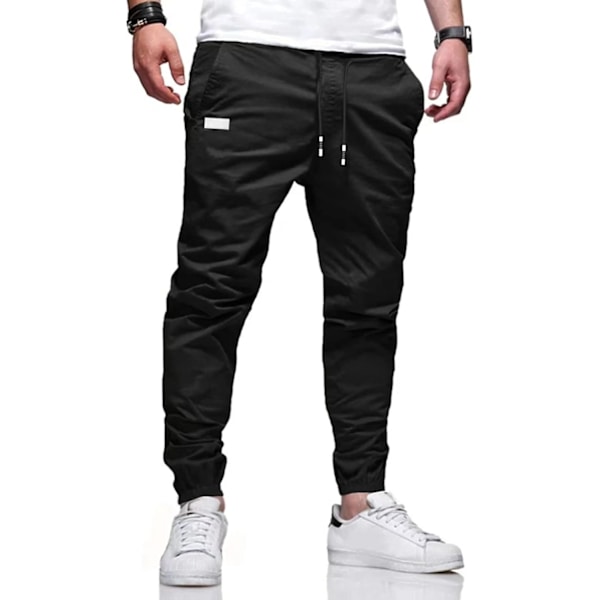 Outdoor Jogging Casual Pants Slim Joggers Workout Pants för Löpning Sweatpants Vandring Svart Liten