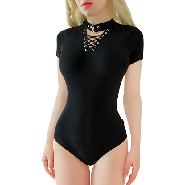 tleforbig Bomullsknapp i grenen Romper Onesie Pyjamas Body - Krage Goth Tease Svart 4X-Large
