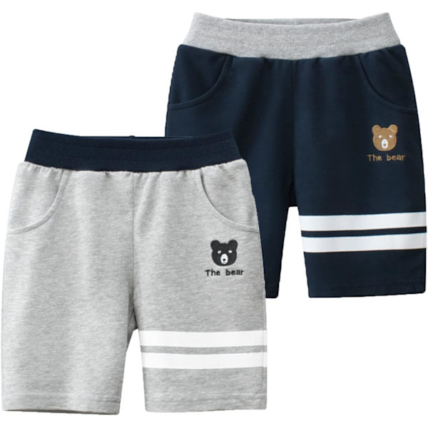 Xiang 2-pack stickade sportsshorts för pojkar och flickor, mjuka shorts med söt björn för småbarn och bebisar, 6 år
