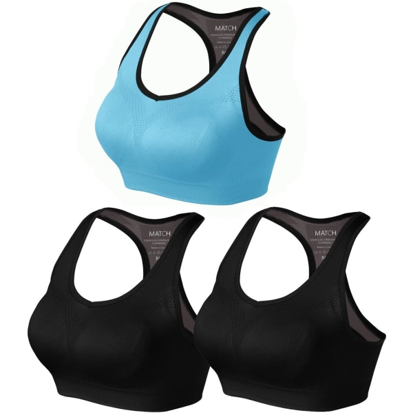 ch Damsporthållare Trådlös Sömlös Vadderad Racerback Yogabhå för Träning Gym Aktivkläder med Avtagbara Kuddar #0001 1 Pack av 3(bla Medium