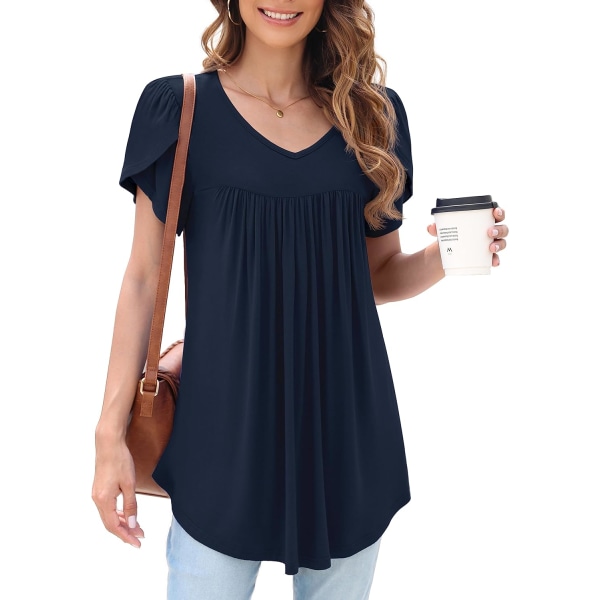 LASI Dam sommar midja kronblad kortärmad casual topp V-ringning flytande T-shirt 2024 dölj mage skjorta skjorta  XX-Large