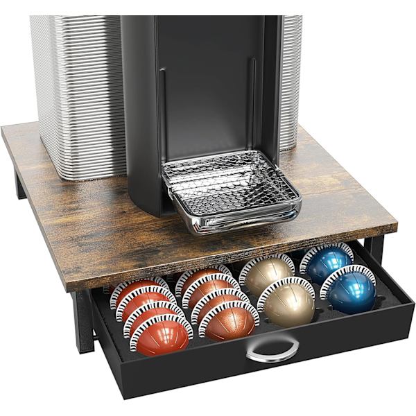 oBrothers Crystal Tempered Glass Vertuo Pod Holder Låda, 24 Stora eller 48 Små Nespresso Kapselorganisatör, Vit Rustik Brun Rustik Brun Trätopp