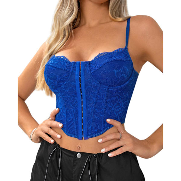 ia's Choice Damkläder Rhinestone Bustier Crop Top Push Up Korsett Topp BH för Klubb Fest D-kunglig Blå Liten