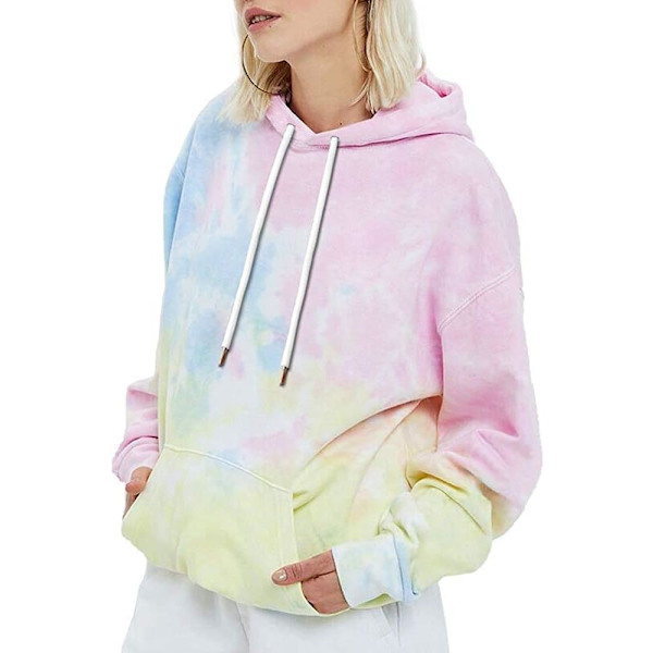 N Damkläder Hoodies Toppar Tie Dye Tryckt Sweatshirt Långärmad Pullover Lös Dragsko Huvtröja med Fickor