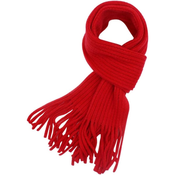 y Barn Stickad Vinterhalsduk Tassel Mjuk Varm Hals Varm Wrap för Pojkar Flickor Röd