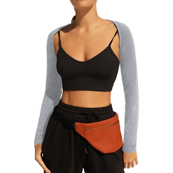 dusa Dam Långärmad Öppen Fram Bolero Shrug Crop Top Cardigan Ljusgrå X-Small