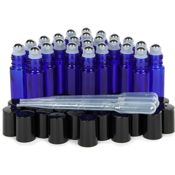 aplex, 24, koboltblå, 10 ml Roll-on-flaskor av glas med rullkulor i rostfritt stål. 3-3 ml droppare ingår
