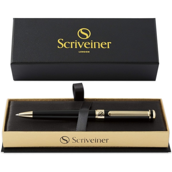 Bck Lacquer Kulspetspenna Scriveiner - Snygg lyxpenna med 24K guldplätering, Schmidt svart refill, bästa kulspetspenna presentset för män och kvinnor, Profe