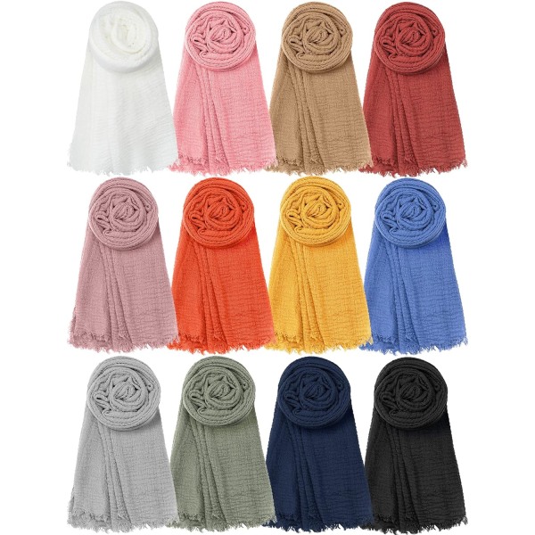 INIOR 12-delad hijabscarf för kvinnor Långt omslagshuvud Scarf Lättviktssjal Turban Hijabhalsduk Enfärgad Mjukt huvud S