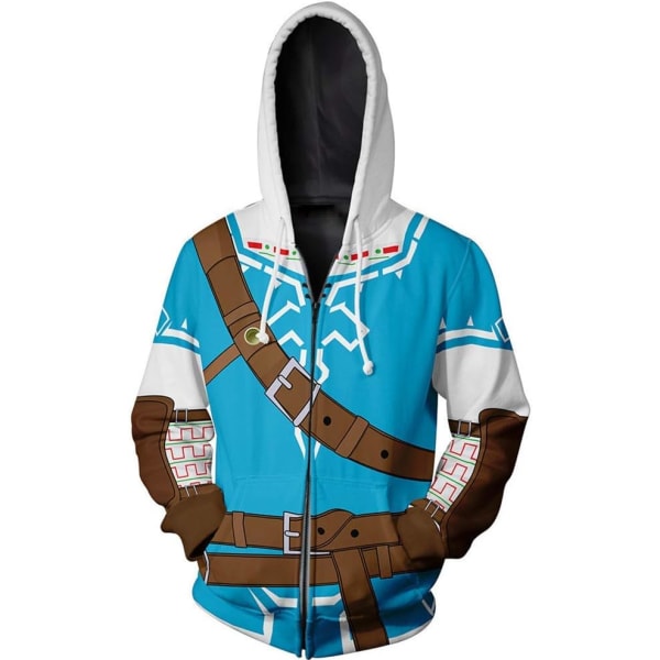 Cosplay Legend of Zelda Breath of The Wild Twilight Princess Känguru  Hoodies - Unisex Pullovertröjor Blå & Vit XX-Large