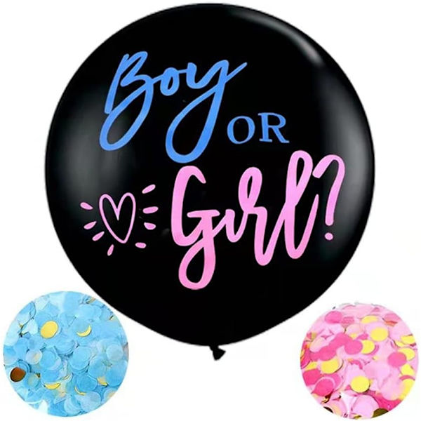 Gder Reveal Konfettiballong 36\" Svart Latex Pojke Eller Flicka Ballong Kommer Rosa