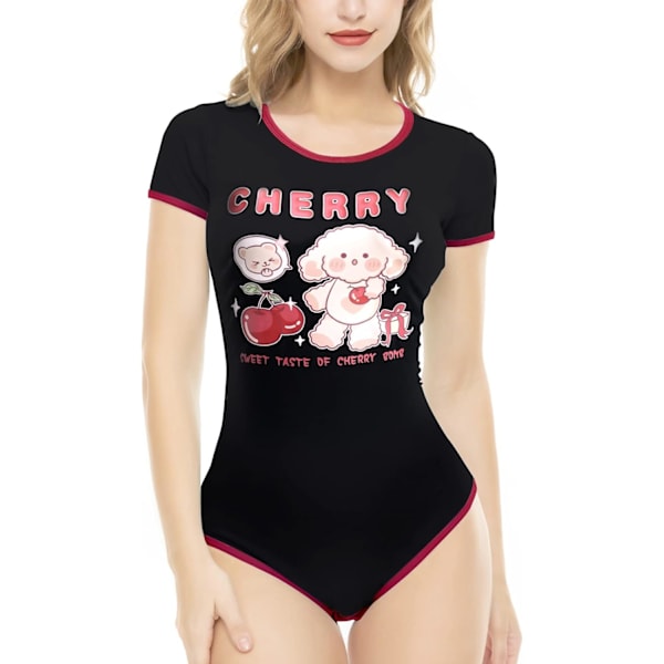 iePlusU Bomullsknapp i grenen Bodysuits Vuxen Romper Basics Rödsvart 4X-Large