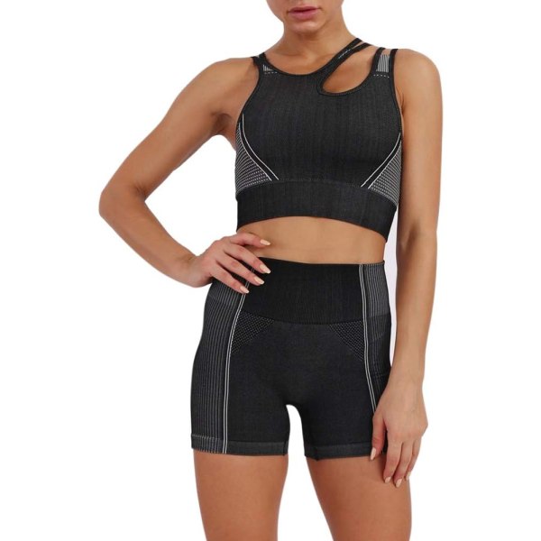 oWei Kvinnor 2-delad träningsoutfit Sport-BH Sömlösa Leggings Yoga Gym Activewear Set Ljussvart Liten