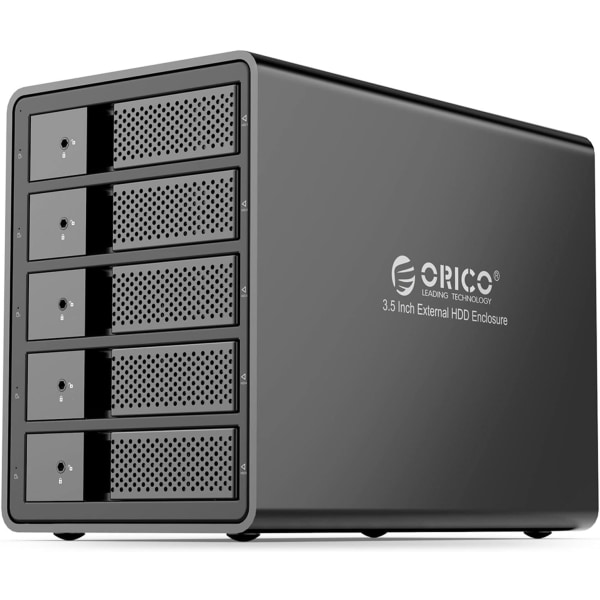 5-fack USB 3.0 till SATA extern hårddiskhölje för 3,5-tums HDD Stöd 80 TB (5 x 16 TB) Aluminiumlegering RAID-hölje Stöd RAID-läge Lagring