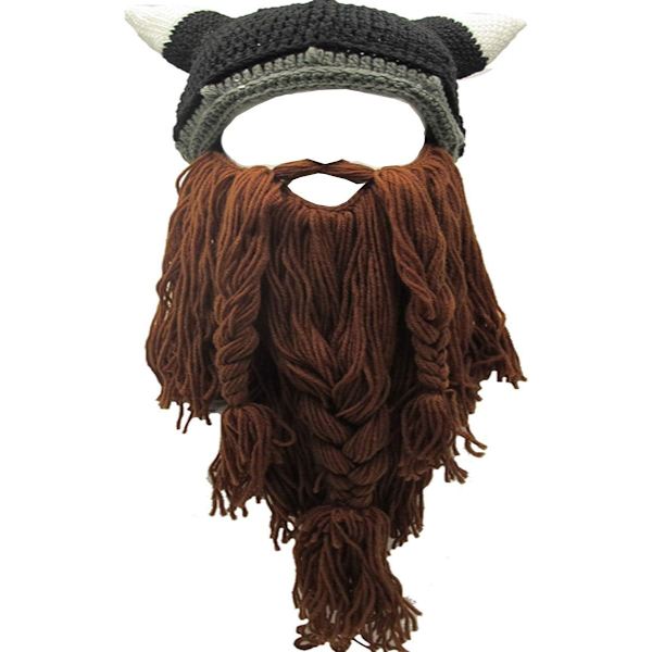 ou Peruk Skägg Mössor Handgjorda Stickade Varma Vintermössor Skidåkmask Beanie för Män Kvinnor Cnj-kaffe