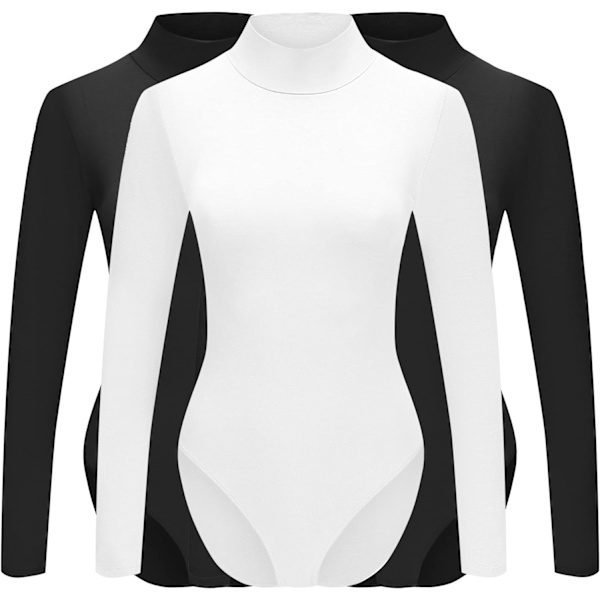 e to Live Dam 3-pack långärmade mock turtleneck-bodysuits med tryckknappar för kvinnor, svart, svart, W Small