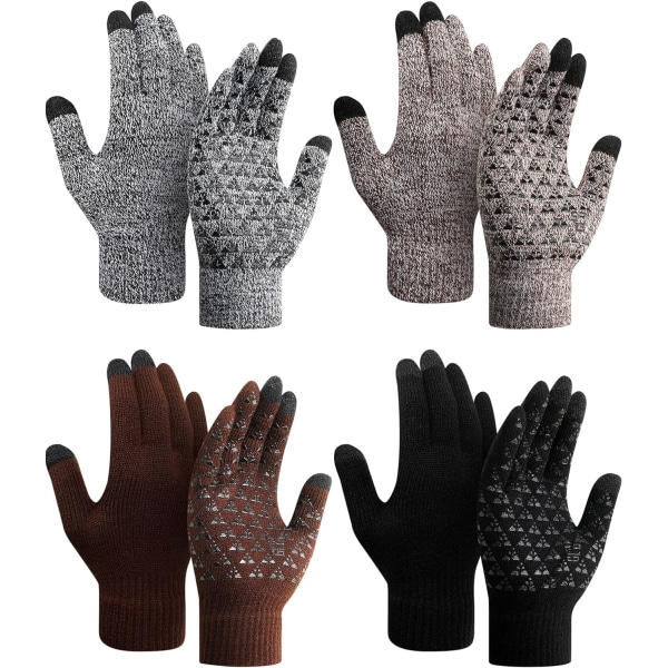 INIOR 4 par Vinterstickade pekskärmshandskar Varmstickade handskar Anti-halk Stretchy Handskar för män och kvinnor Svart, Grå, Co Medium