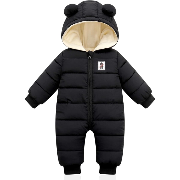 EALTHY Baby Snowsuit för spädbarn vinterjacka pojkar flickor kostym kappa ytterkläder overall svart 12-18 månader