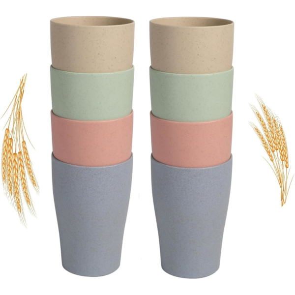 BY Vetehalmkopp 4 st Okrossbara och återanvändbara drickskoppar Ekovänlig hälsosam muggset för mjölkjuice och vatten Diskmaskinssäker (4 st 11 oz