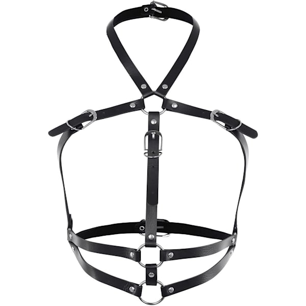 Kvinnors sele PU läder kropp bur halterneck bh topp ihålig bur bh clubwear svart typ C