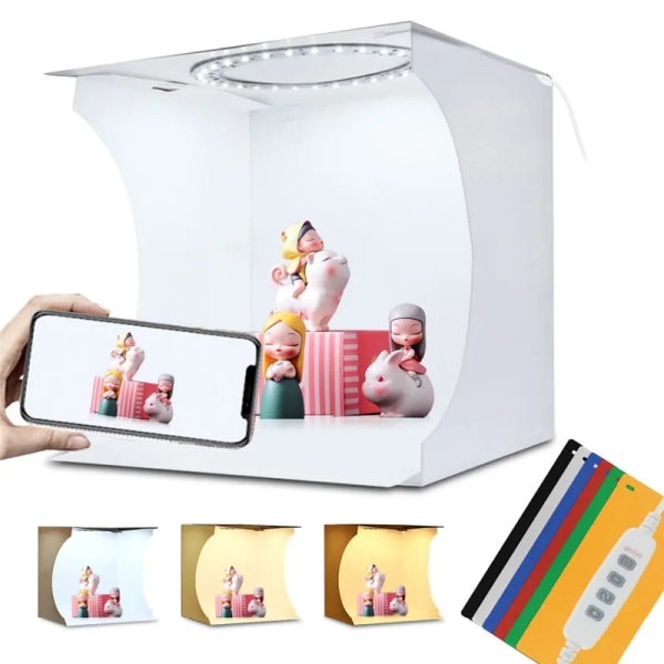 Pto Box med LED-ljusring, hopfällbar Mini Softbox Kit med LED-ljus för foto
