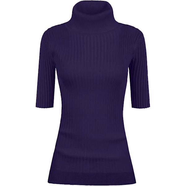 Kvinnors Turtleneck 1/2 Halv Ärm Hög Stretch Ribbstickad Åtsittande Tröja Lila X-Small