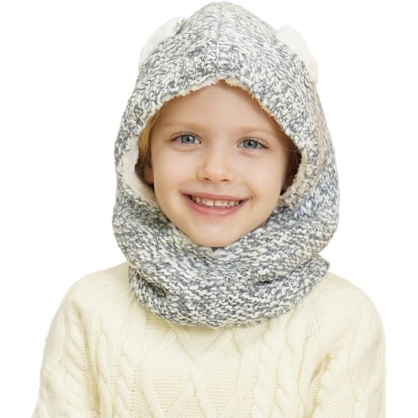 racy Baby Toddler Kids Vinter Varma Stickad Huva Mössa för Flickor Stickad Mössa Halsdukar med Öron Grå 3-5T