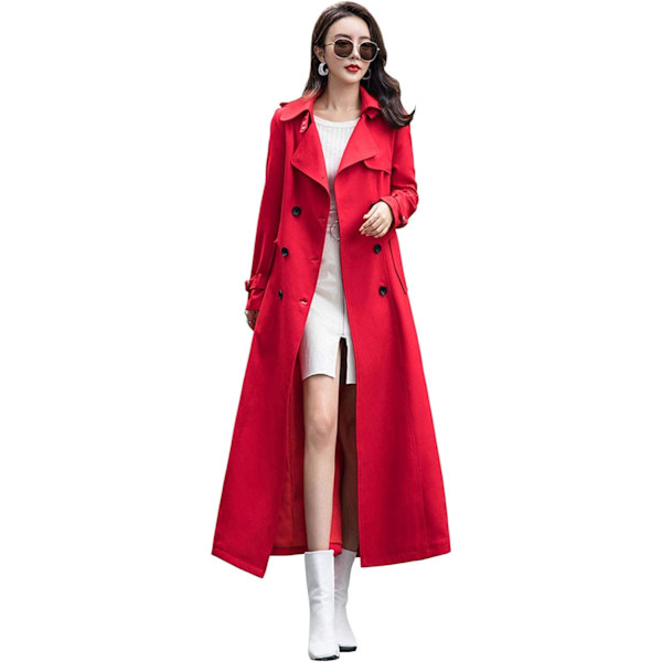 ssy Dam dubbelknäppt damm kappa trenchcoat smal fullängd maxi lång överrock röd XX-Large