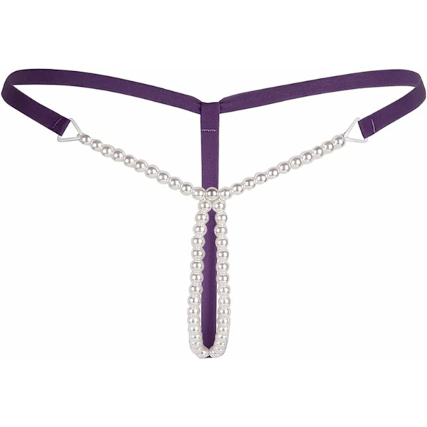 eSex Dam Sexy Micro Pearls G-String Lingerie Trosa Sexig V-String Nattkläder Underkläder 163 Lila