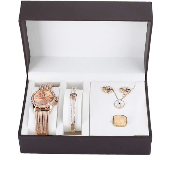 Jelry Watch Set med låda - Smyckesgåvoset Armbandsur Örhängen Ring Halsband Brac