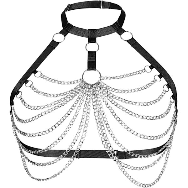 en's bröstsele bh plus size midjekorg metallkedja bh gotisk jul karneval halloween dansdräkt svart 168