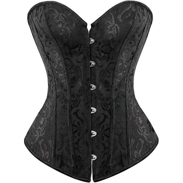 HOU Dam Bustier Korsett Topp Plus Storlek Satin Midja Cincher Overbust Bustiers Svart-2 5X-Large