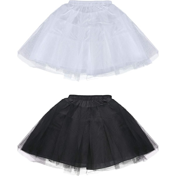 INIOR 2 delar underkjol för flickor 3 lager bågelös crinoline underkjol för barn, blomma flickor, vit och svart