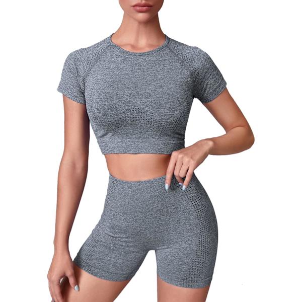 nbow raccoons träningskläder för kvinnor 2 delar kortärmad crop top sömlös hög midja yogashorts set