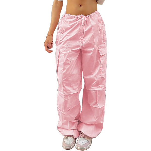 cy Parachute-byxor för kvinnor Dragsko Baggy Cargo-byxor Y2K Byxor Lågt skurna Jogger Sweatpants Lösa Hip Hop A Rosa X-Small