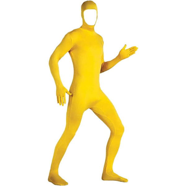 ler herr och dam spandex öppen ansikte helkropp zentai kostym body gul liten