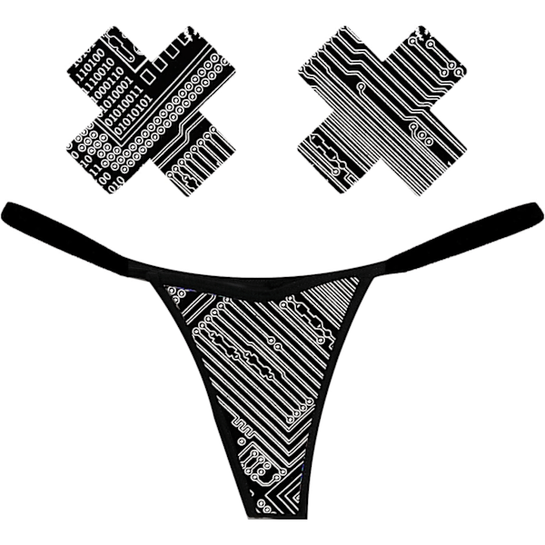 en naken Naughty Nix G-string med matchande Nipztix Pasties Reflective Geom