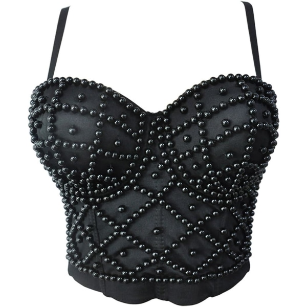 ingerie® Dam Sekinbesatt Bustier Clubwear BH-topp Svart Pärla Liten