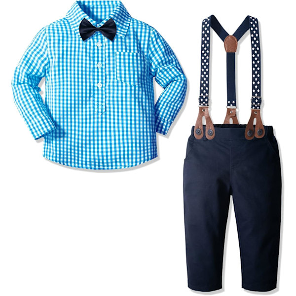 aku Pojkkläder Spädbarn Pojkar Klänning Outfit Kostymer Skjorta med Fluga+Hängselbyxor Set