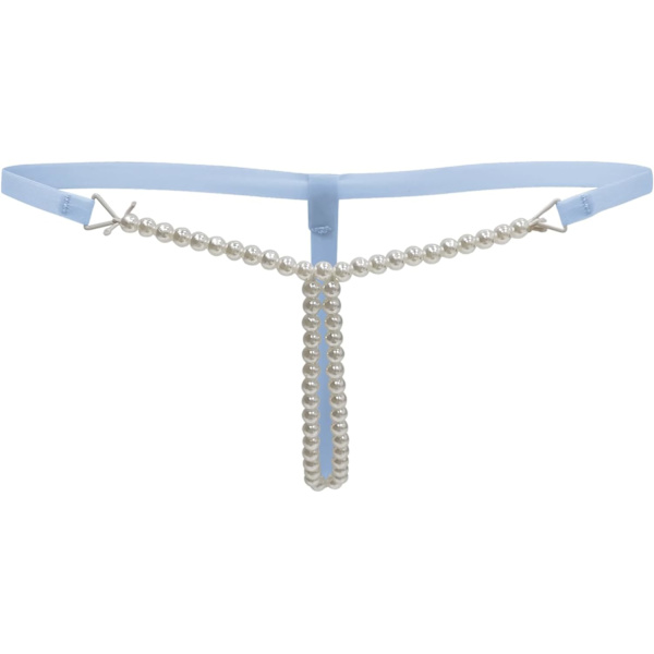 OM Dam Pearls Massage Chain G-String Låg Midja T-Rygg Trosor Stringtrosor Blå One Size