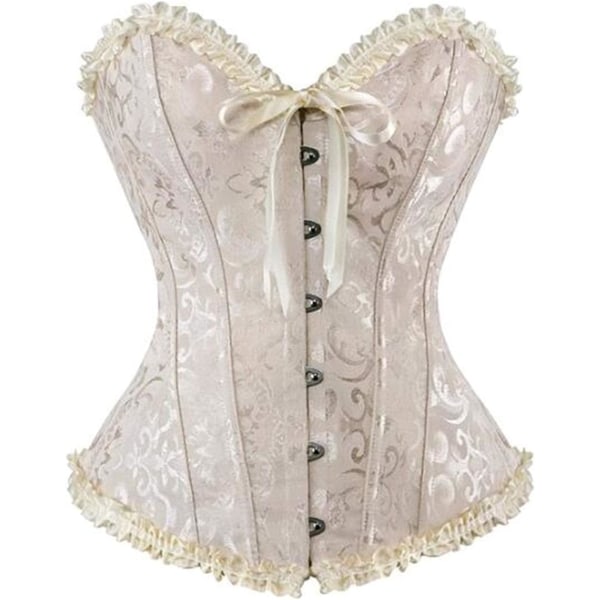 IGEJI Satin Sexig Stark Benad Korsett Snörning Överbyst Midja Cincher Bustier Bodyshaper Topp Aprikos-1 Stor