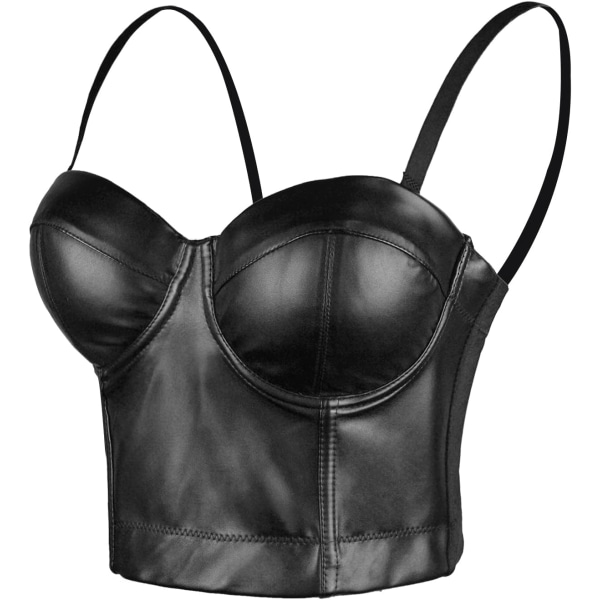 ACCI PU Läder Bustier Crop Top Gotisk Punk Push Up Dam Korsett Topp BH Svart Medium