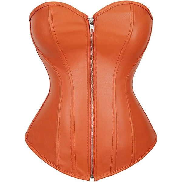 HOU Korsetter för kvinnor Faux Läder Korsett Topp Steampunk Korsetter Dragkedja Bustier Piratdräkt Orange X-Large