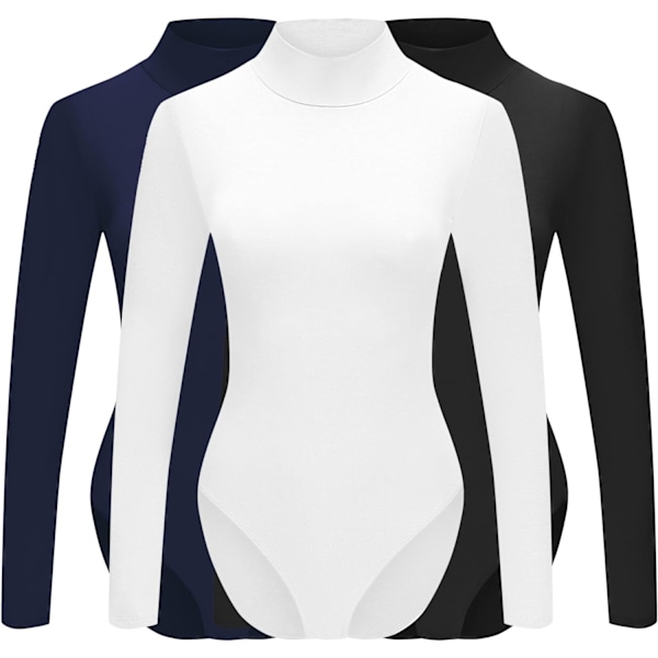 e to Live Dam 3-pack långärmade mock turtleneck-bodysuits med tryckknappar Svart, marinblå, vit X-Large