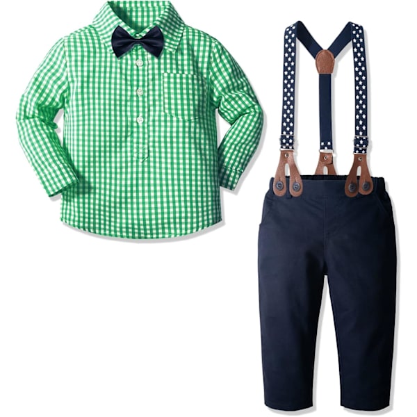 aku Pojkkläder Spädbarn Pojkar Klänning Outfit Kostymer Skjorta med Fluga+Hängselbyxor Set